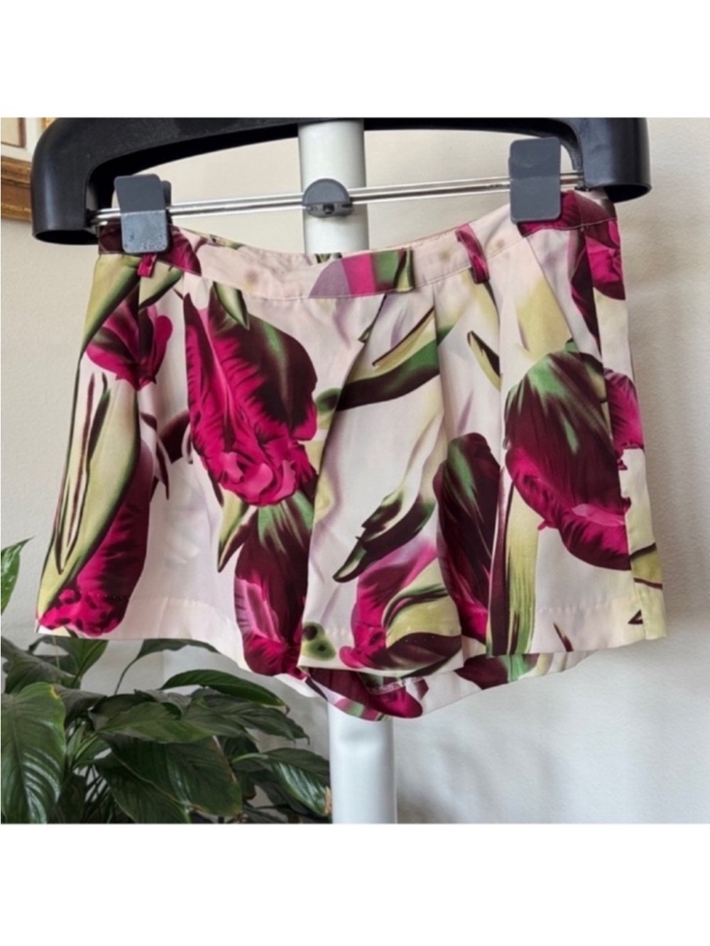 H&M High Waist Floral Shorts Sz 6/M/S Tropical Summer Pink Green White